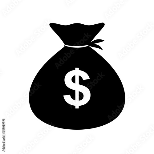 Investment Black Cash Bag Illustration on White Isolated Image