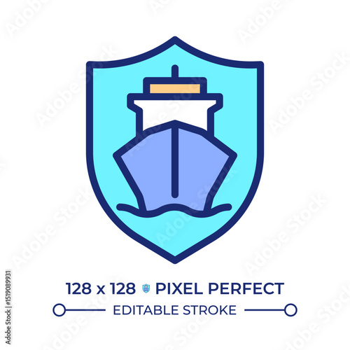 Ship safety pixel perfect line color icon. Protection of crew and passengers aboard vessels. Maritime transportation. Isolated vector illustration. Flat colorful symbol design. Editable stroke