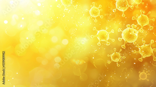 Abstract yellow gradient background with soft light and thin medical virus icons with space for text. World Hepatitis Day.