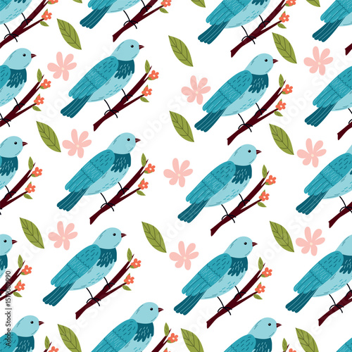 
Birdhouse with a bird. Beautiful birdie. Cartoon vector illustration seamless pattern  isolated on white background
