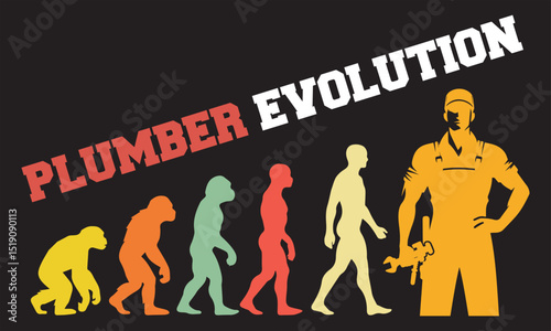 Plumber Evolution T-shirt Design, Plumber Evolution Design, evolution of man illustration