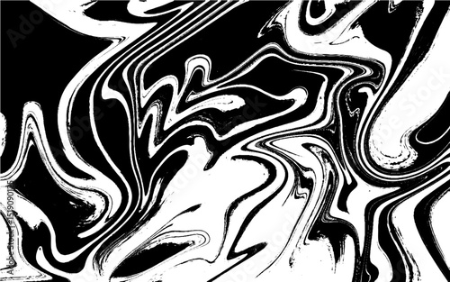 Black and white liquid texture. Watercolor hand drawn marbling illustration. Abstract vector background. Monochrome marble pattern. 