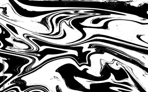 Black and white liquid texture. Watercolor hand drawn marbling illustration. Abstract vector background. Monochrome marble pattern. 