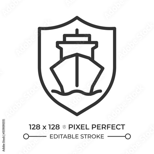 Ship safety pixel perfect line icon. Protection of passengers aboard vessels. Maritime transportation. Isolated vector illustration. Outline symbol. Simple linear drawing. Editable stroke