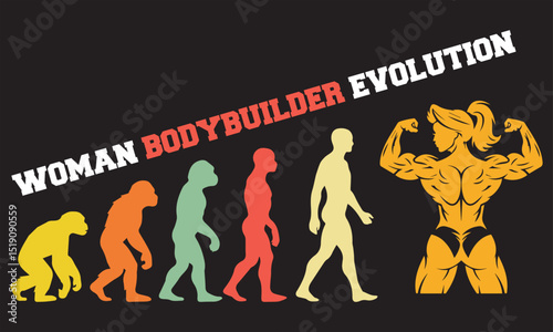 Woman Bodybuilder Evolution T-shirt Design, Woman Bodybuilder Evolution Design, evolution of man illustration