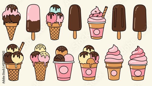Sweet Summer Treats: A Collection of Colorful Ice Cream and Popsicle Illustrations
