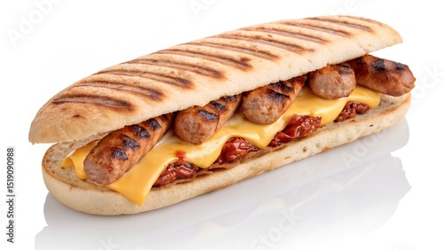 Grilled Merguez Sausage Sandwich on White Background