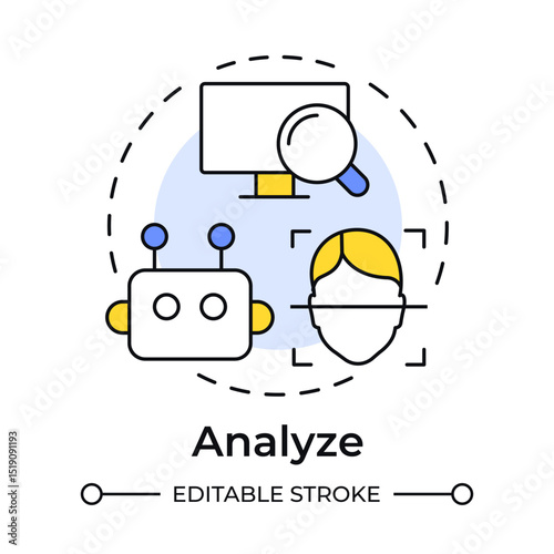 Analyze events multi color concept icon. Physical security ecosystem. Evaluating data from detection systems. Round shape line illustration. Abstract idea. Graphic design. Easy to use in booklet