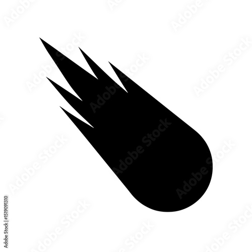 Streaking Black Comet Shape on White Isolated Background