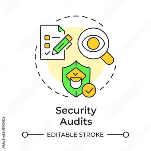 Security audits multi color concept icon. Component of physical protection system. Evaluate effectiveness. Round shape line illustration. Abstract idea. Graphic design. Easy to use in booklet