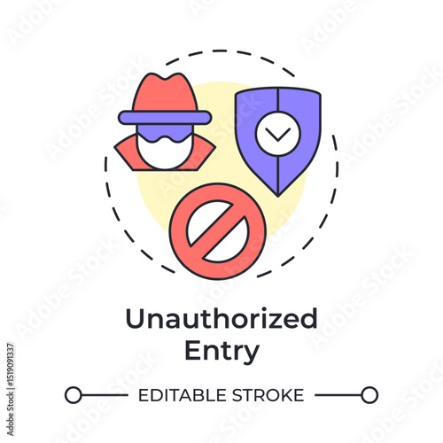 Unauthorized entry multi color concept icon. Physical security threat and risk. Access to restricted area. Round shape line illustration. Abstract idea. Graphic design. Easy to use in booklet