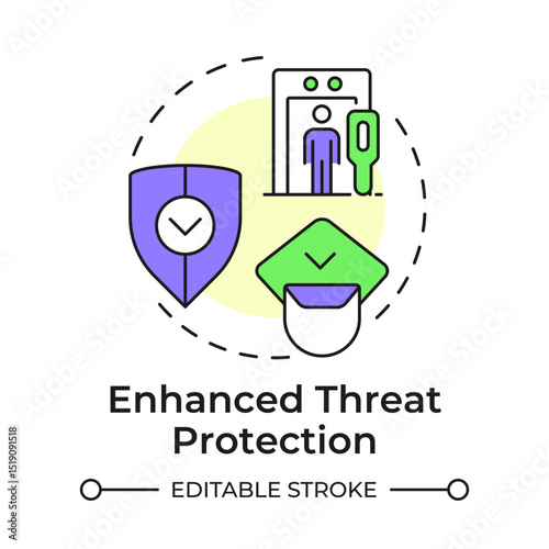 Enhanced threat protection multi color concept icon. Benefit of physical security. Effective risks protection. Round shape line illustration. Abstract idea. Graphic design. Easy to use in booklet