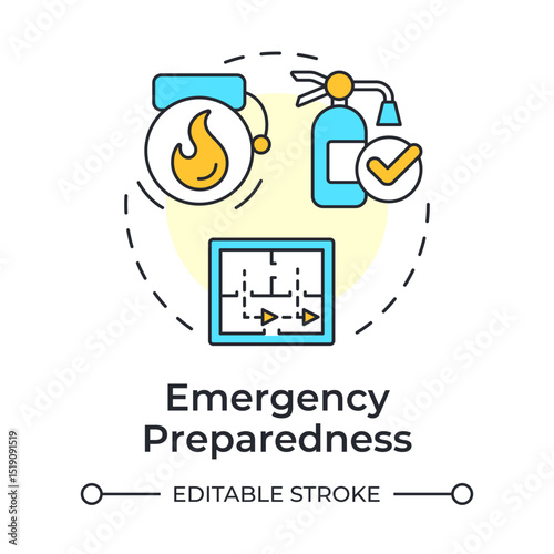 Emergency preparedness multi color concept icon. Physical security audit component. Minimizing loss risks. Round shape line illustration. Abstract idea. Graphic design. Easy to use in booklet