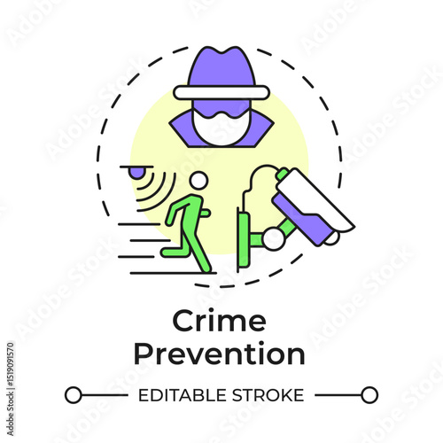 Crime prevention multi color concept icon. Benefit of physical security. Controlling access to vulnerable areas. Round shape line illustration. Abstract idea. Graphic design. Easy to use in booklet
