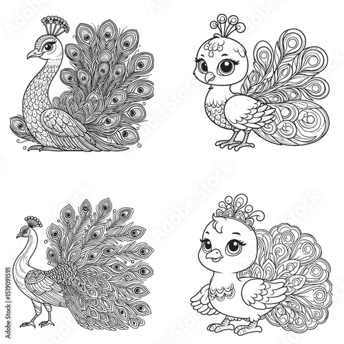 Peacock Silhouette – Elegant Bird with Majestic Feathers