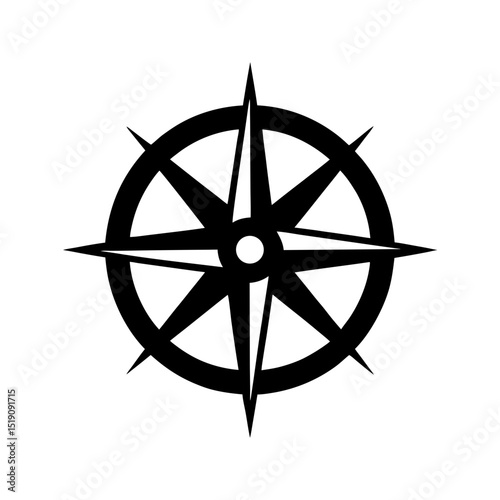 Map Black Compass Outline on White Background for Explorers