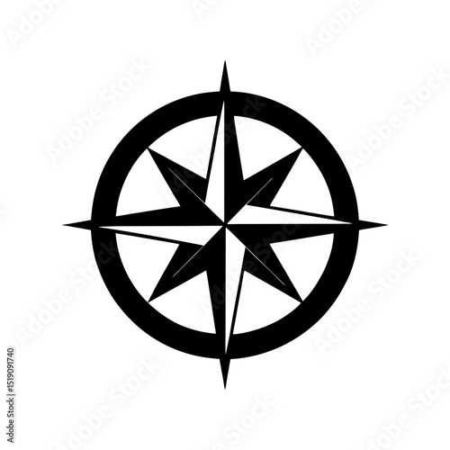 Travel Black Compass Design on White Isolated Background