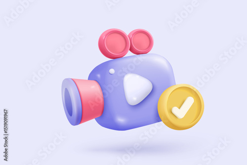 3d minimal photo camera with lens and button on pastel background. simple snapshot camera icon concept. Volumetric multimedia design for creative photos. 3d lens cinema icon vector render illustration
