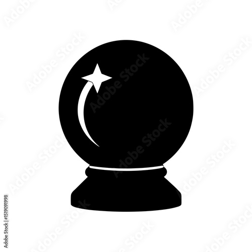 Magical Black Crystal Ball Silhouette on White for Fortune Telling
