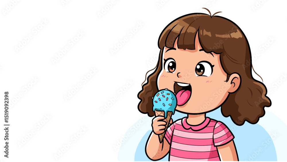 Happy Little Girl Enjoying Delicious Ice Cream Cone Happy Little Girl Enjoying Delicious Ice Cream Cone