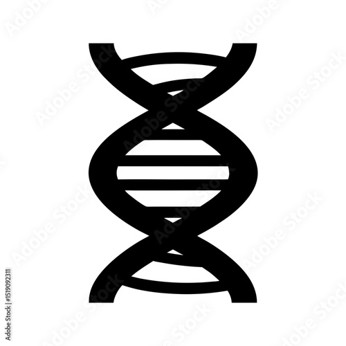 Biology Black DNA Helix Outline Vector Graphic on White Space