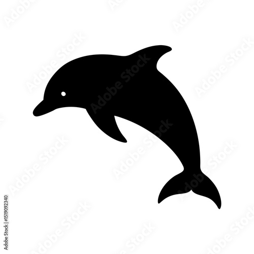 Aquatic Black Dolphin Outline Vector on White Backdrop