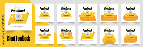 Customer feedback, testimonial social media post web banner template Bundle. Customer feedback review or testimonial social media post design	