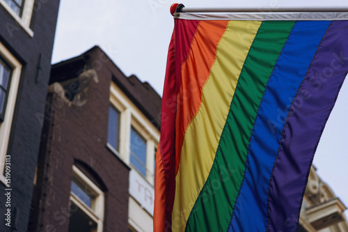 Photography Close-up of rainbow pride flag in city