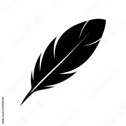 Poetry Black Feather Quill Outline Vector Illustration on White