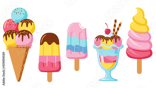 Colorful Ice Cream Treats: Summer Dessert Icons