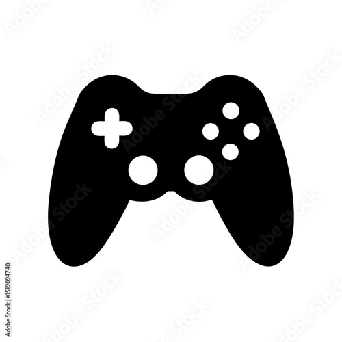 Gaming Black Game Controller Outline Vector Illustration on White