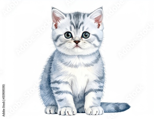 Cute grey striped kitten with bright green eyes. photo