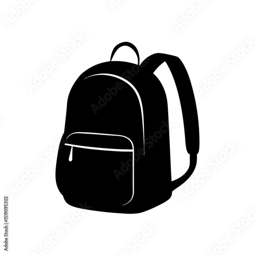 Simple Black Backpack Outline Vector Graphic on White Space