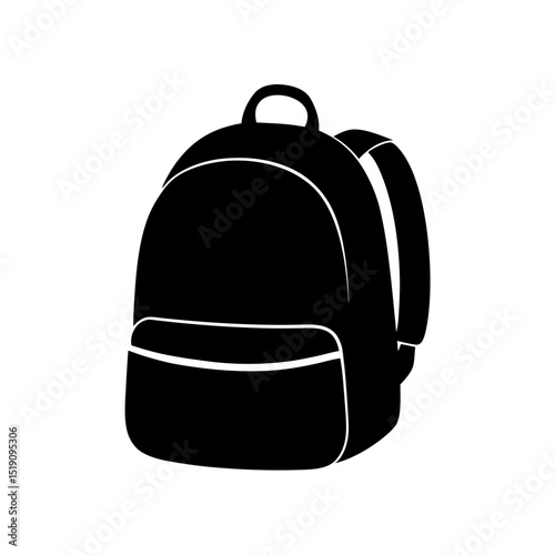 Travel Black Backpack Outline Vector Illustration on White