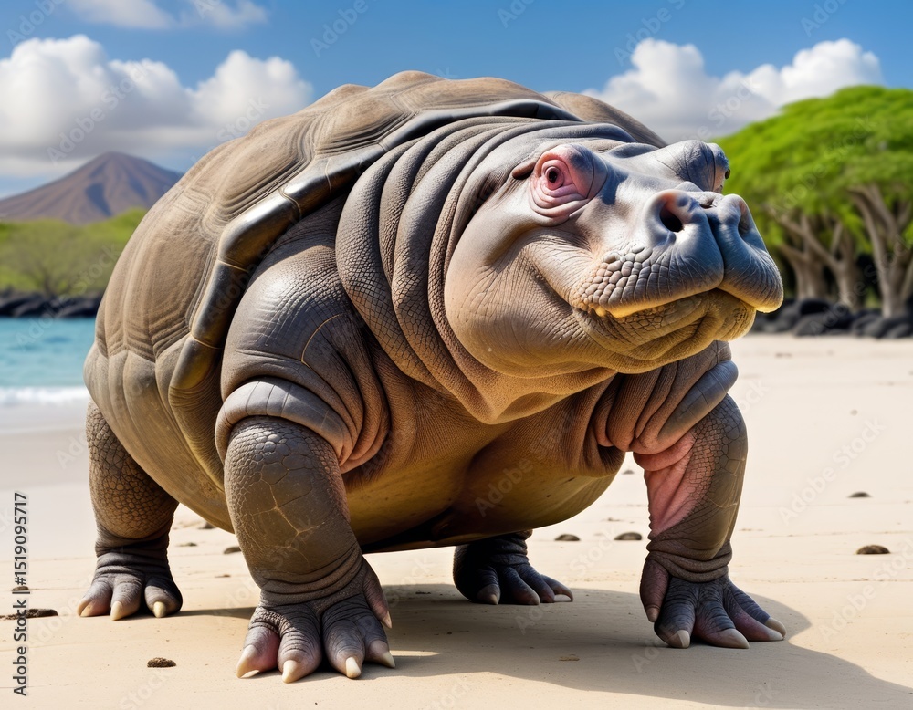 Fototapeta premium Hybrid animal between hippopotamus and galapagos tortoise.