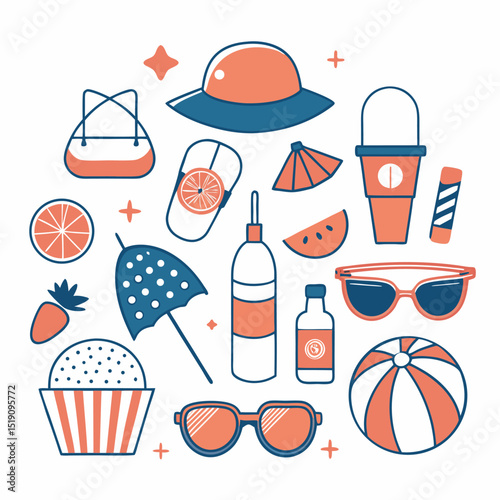  Hand Drawn Summer Beach Vector Set