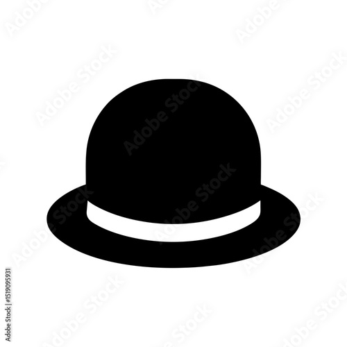 Classic Black Bowler Hat Outline Vector Graphic on White Space