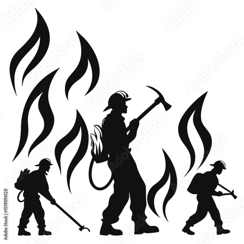 pose of Firefighter silhouette vector illustration
