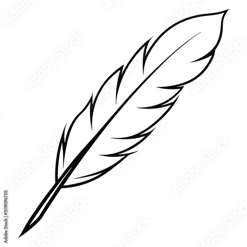Elegant Feather Illustration in Black and White Silhouette Style on a White Background