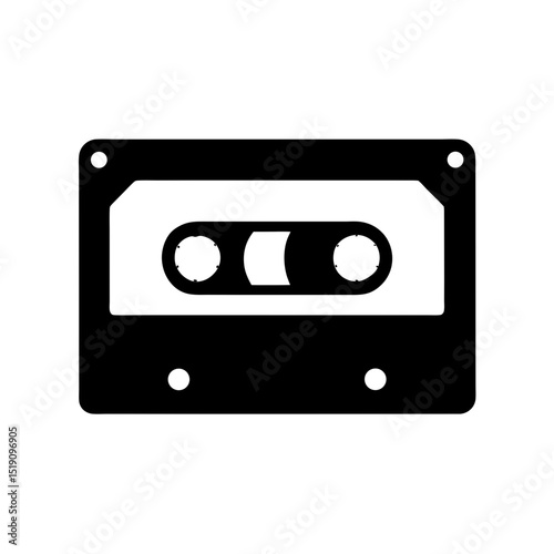 Playback Black Cassette Tape Outline Vector Graphic on White Space