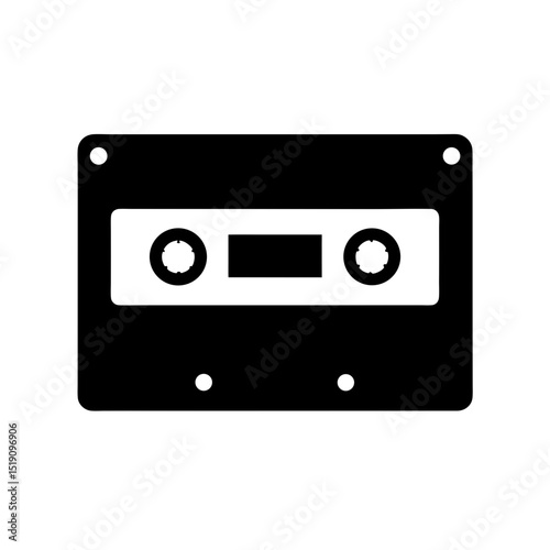 Audio Black Cassette Tape Outline Vector Illustration on White