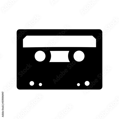 Old Black Cassette Tape Outline Vector Image on Pure White Background