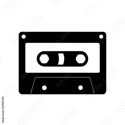 Vintage Black Cassette Tape Outline Vector on Pure White Background