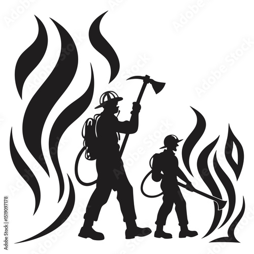 pose of Firefighter silhouette vector illustration