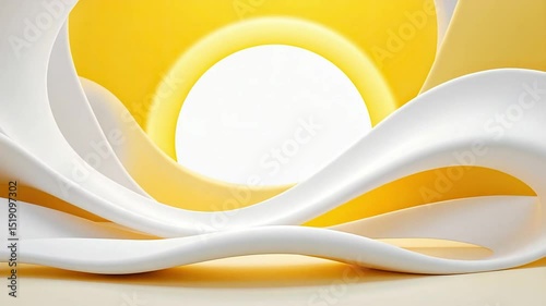 Abstract design featuring flowing white curves against a vibrant yellow backdrop, creating a dynamic and modern visual composition with smooth lines and shapes