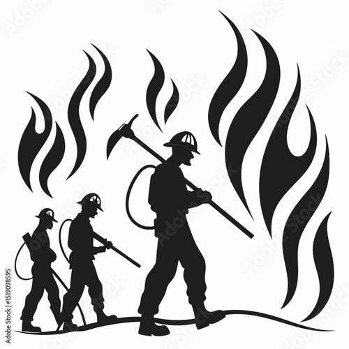 pose of Firefighter silhouette vector illustration