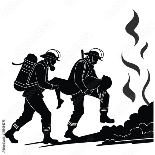 pose of Firefighter silhouette vector illustration