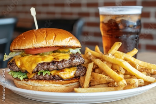 Wallpaper Mural Fast food meal featuring double cheeseburger, side fries, and soda Torontodigital.ca