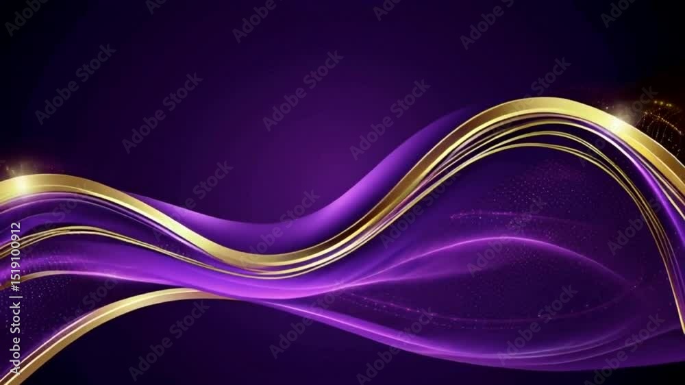 Elegant purple and gold abstract background with flowing, curved lines and highlights.
