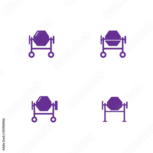Purple concrete mixer icons on white background suitable for construction related designs